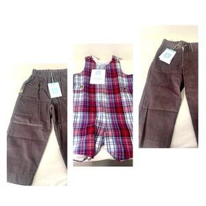 Bella Bliss Boys Bundle of (3) Plaid Overalls & 2 Corduroy Pants Size 2 Cotton